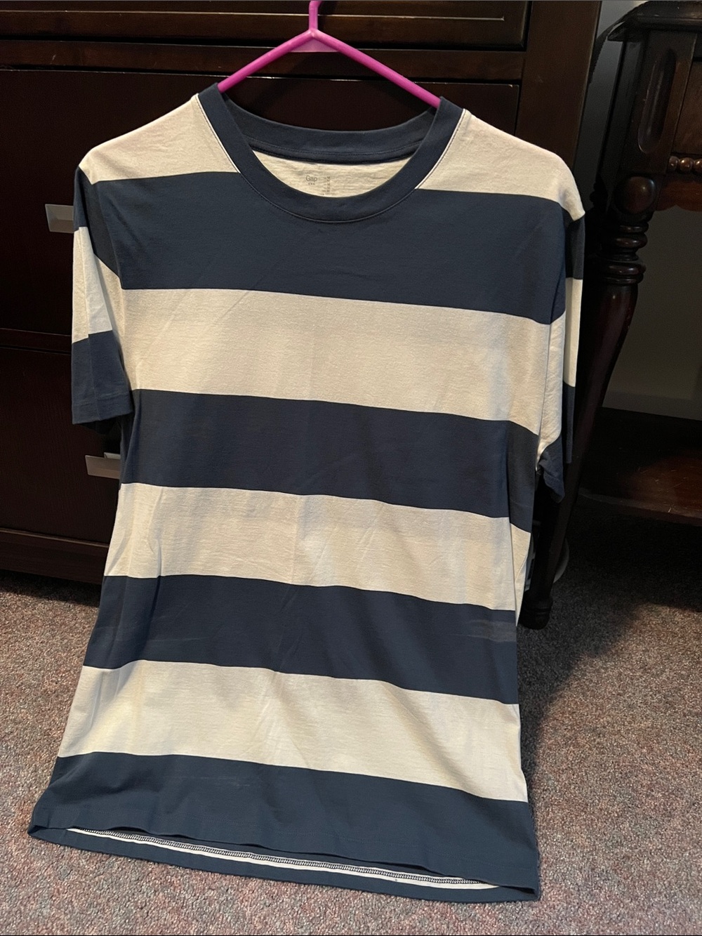 GAP Navy and White Wide Stripe Crew Neck Tee